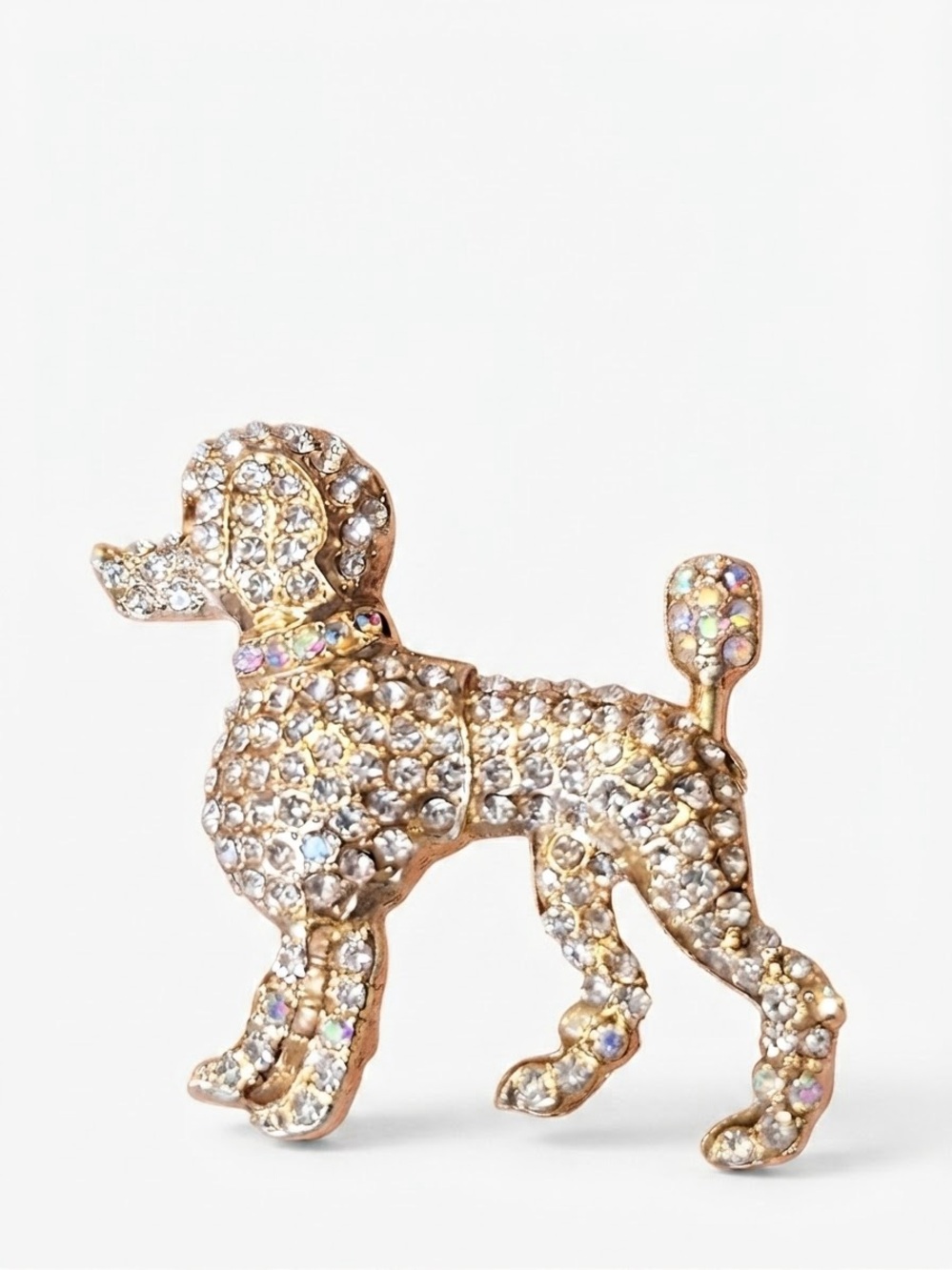 Gold-Tone Poodle Brooch with Clear Crystals